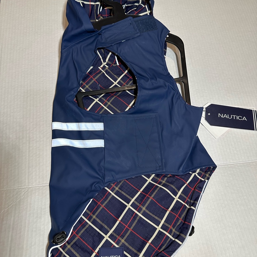 New pet dog Nautica Navy Jacket raincoat with Hood reversible - Picture 2 of 3